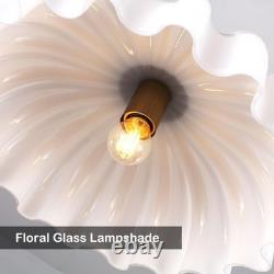 15.7 Vintage Flower Gold Chandelier Adjustable Height White Milk Glass Sha