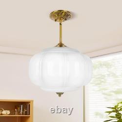 15in White Milk Glass Ceiling Light Fixture, LED Bulb Included, Vintage Semi