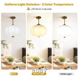 15in White Milk Glass Ceiling Light Fixture, LED Bulb Included, Vintage Semi