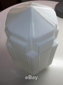 16 1/2 White Milk Glass Art Deco SkyScraper Pendant Light Lamp Shade USA