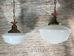 16 & 12 Antique Milk Glass Hanging Pendant Light Fixtures Store Schoolhouse