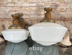 16 & 12 Antique Milk Glass Hanging Pendant Light Fixtures Store Schoolhouse