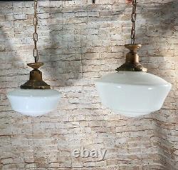 16 & 12 Antique Milk Glass Hanging Pendant Light Fixtures Store Schoolhouse