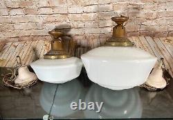 16 & 12 Antique Milk Glass Hanging Pendant Light Fixtures Store Schoolhouse