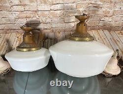 16 & 12 Antique Milk Glass Hanging Pendant Light Fixtures Store Schoolhouse