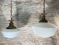 16 & 12 Antique Milk Glass Hanging Pendant Light Fixtures Store Schoolhouse