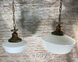 16 & 12 Antique Milk Glass Hanging Pendant Light Fixtures Store Schoolhouse