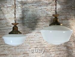 16 & 12 Antique Milk Glass Hanging Pendant Light Fixtures Store Schoolhouse