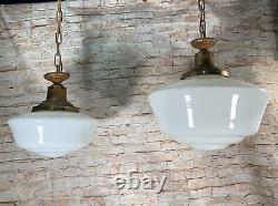 16 & 12 Antique Milk Glass Hanging Pendant Light Fixtures Store Schoolhouse