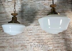 16 & 12 Antique Milk Glass Hanging Pendant Light Fixtures Store Schoolhouse