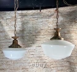 16 & 12 Antique Milk Glass Hanging Pendant Light Fixtures Store Schoolhouse