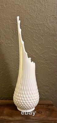 17.75 Fenton White Milk Glass Hobnail Swung Vase Gorgeous
