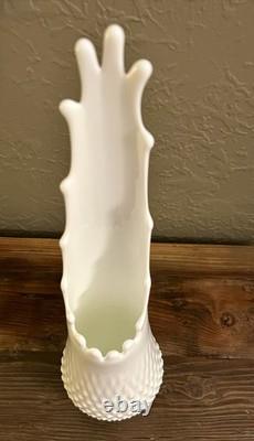 17.75 Fenton White Milk Glass Hobnail Swung Vase Gorgeous