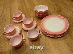 18 PC Vintage Hazel Atlas Pink & White Crinoline Ripple Milk Glass