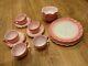 18 Pc Vintage Hazel Atlas Pink & White Crinoline Ripple Milk Glass