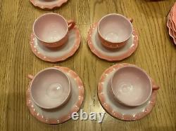 18 PC Vintage Hazel Atlas Pink & White Crinoline Ripple Milk Glass