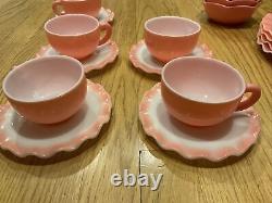 18 PC Vintage Hazel Atlas Pink & White Crinoline Ripple Milk Glass