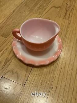 18 PC Vintage Hazel Atlas Pink & White Crinoline Ripple Milk Glass