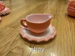 18 PC Vintage Hazel Atlas Pink & White Crinoline Ripple Milk Glass