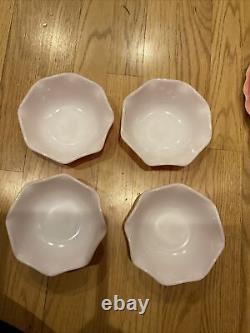 18 PC Vintage Hazel Atlas Pink & White Crinoline Ripple Milk Glass