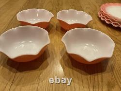 18 PC Vintage Hazel Atlas Pink & White Crinoline Ripple Milk Glass