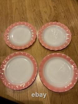 18 PC Vintage Hazel Atlas Pink & White Crinoline Ripple Milk Glass