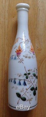 1890s 1900s KOKEN BARBER BOTTLE, MILK GLASS HAND PAINTED FLOWERS, ST. LOUIS, MO