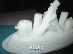 1898 Flaccus Milk Glass Dish Uncle Sam On Battleship Spanish American War Era