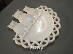 1901 Westmoreland Milk Glass Three Owls Platter 7 3/8 Diameter