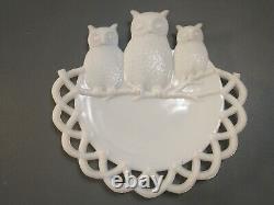 1901 Westmoreland Milk Glass Three Owls Platter 7 3/8 Diameter