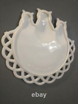 1901 Westmoreland Milk Glass Three Owls Platter 7 3/8 Diameter