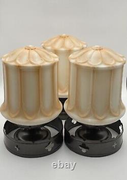 1910 French Gothic Style Milk Glass Hanging Fixtures Beautiful All Working