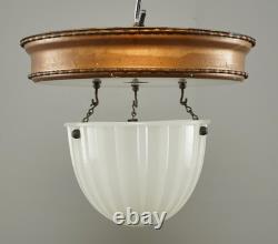 1910s White Milk Glass & Steel Semi Flush Light