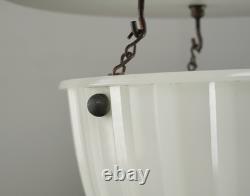 1910s White Milk Glass & Steel Semi Flush Light