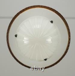 1910s White Milk Glass & Steel Semi Flush Light