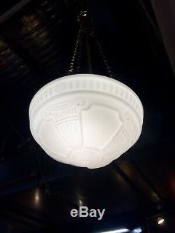 1920's Original Art Deco Milk Glass Light & Fixture