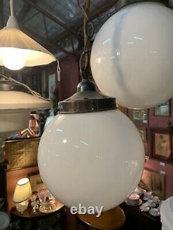 1920s Art Deco Milk Glass Sphere & Brass & Bakelite Fixture