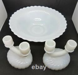 1920s Newbound Imperial Glass Co Milk Swirl Console Set Bowl and Candleholders