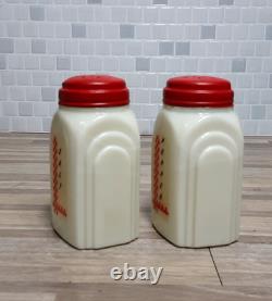 1930's McKee Roman Arch Custard Yellow Glass Shakers 2Set w Red Checkered Decals