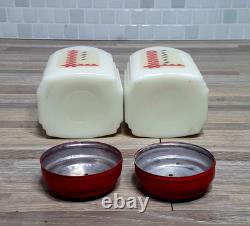 1930's McKee Roman Arch Custard Yellow Glass Shakers 2Set w Red Checkered Decals