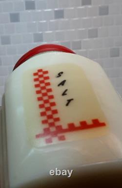 1930's McKee Roman Arch Custard Yellow Glass Shakers 2Set w Red Checkered Decals
