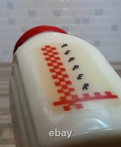 1930's McKee Roman Arch Custard Yellow Glass Shakers 2Set w Red Checkered Decals