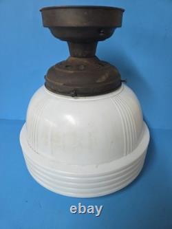 1930s Art Deco White Milk Glass Stepped Ceiling Light Fixture 13.5 x 12