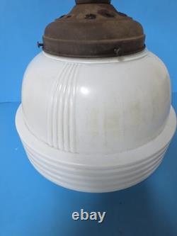 1930s Art Deco White Milk Glass Stepped Ceiling Light Fixture 13.5 x 12