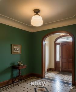 1930s Art Deco White Milk Glass Stepped Ceiling Light Fixture 13.5 x 12