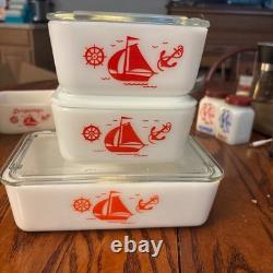 1930s Complete McKee refrigerator set with drippings jar, mixing bowl & shakers