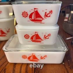 1930s Complete McKee refrigerator set with drippings jar, mixing bowl & shakers