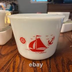 1930s Complete McKee refrigerator set with drippings jar, mixing bowl & shakers