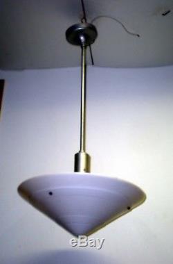1930s Moe Bridges Brothers Chrome Milk Glass Art Deco Ceiling Light Fixture Lamp