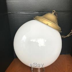 1940s Antique Schoolhouse Milk Glass Pendant Light